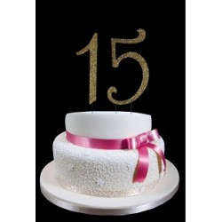 Gold Number 15 Rhinestone Cake Topper Decoration
